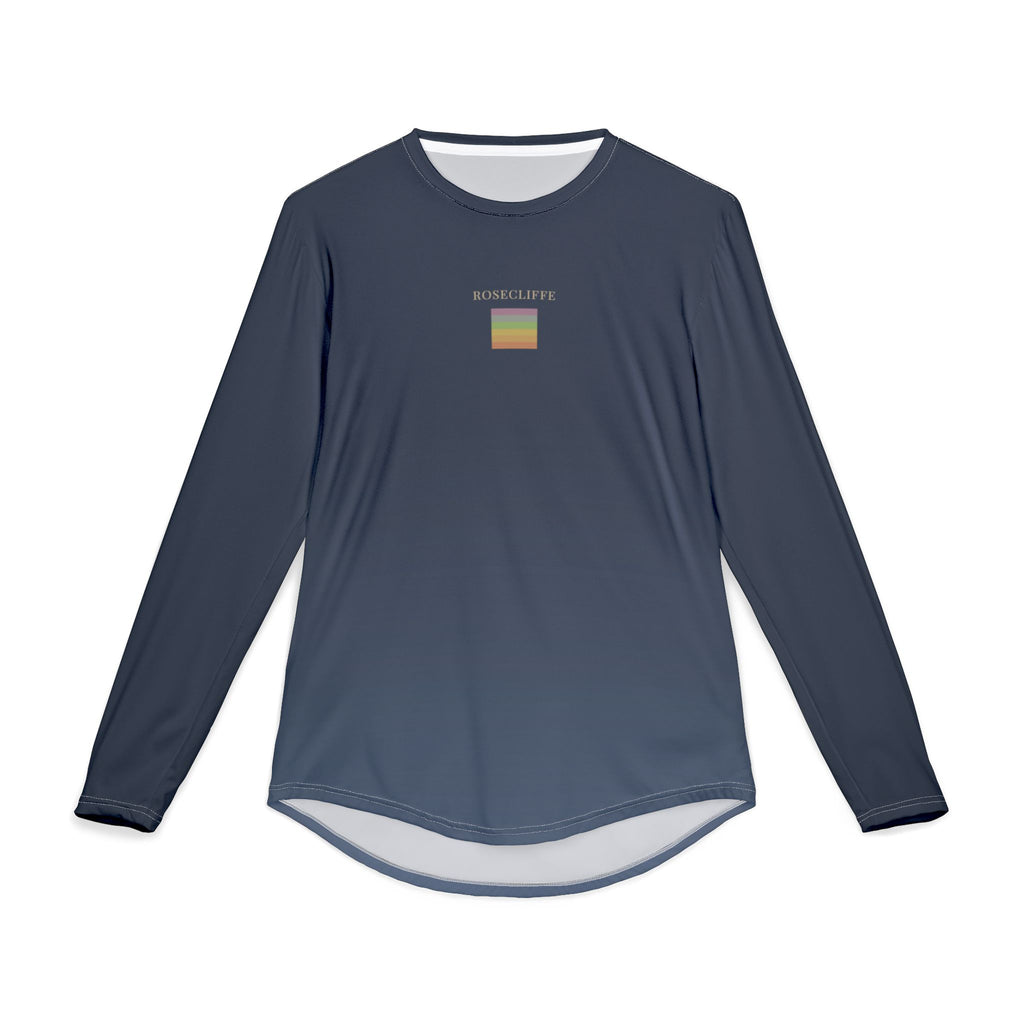 Rosecliffe Men's Long Sleeve T-Shirt Navy Slate Blue Stripe Logo Tee
