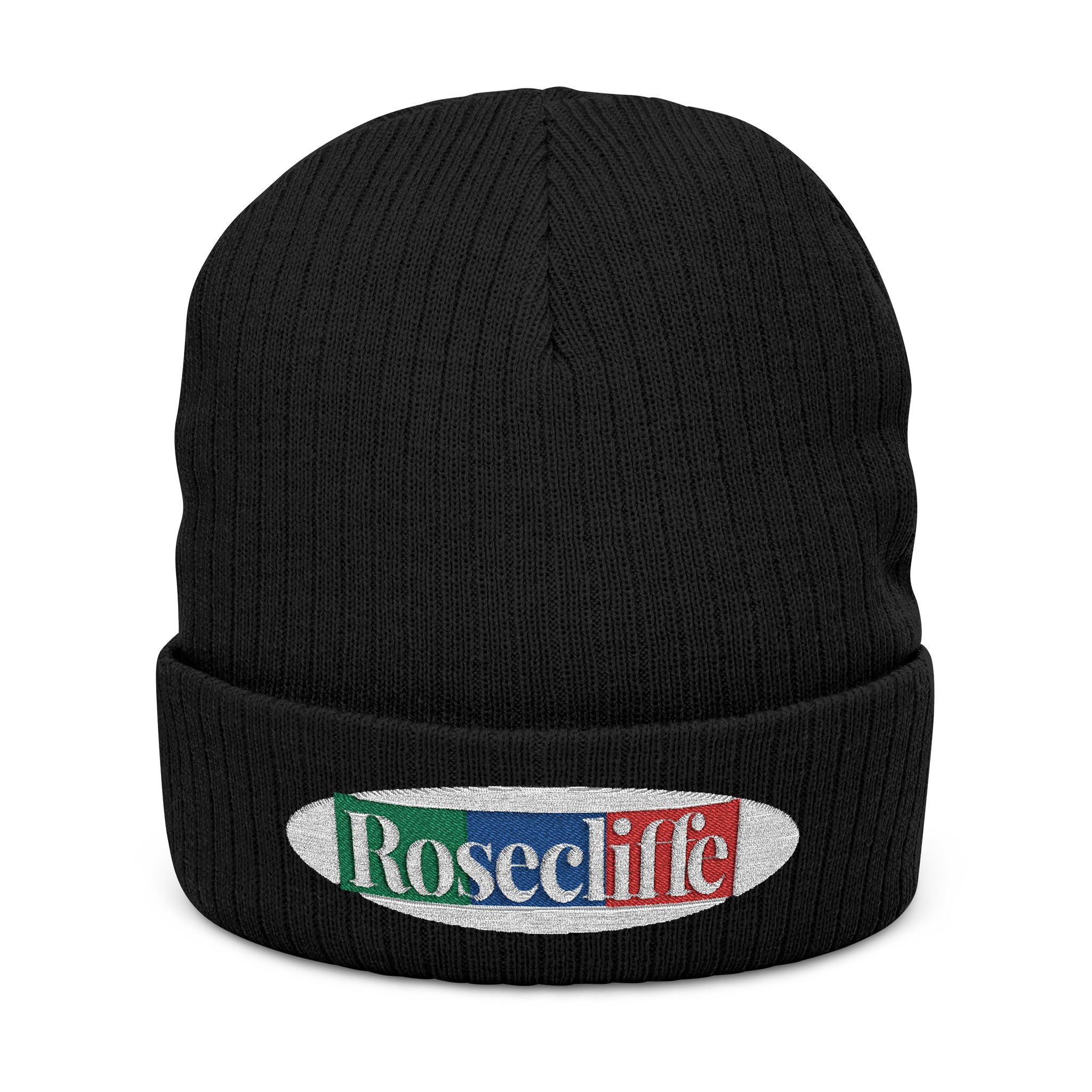 Rosecliffe Winter Ribbed Knit Embroidered Beanie
