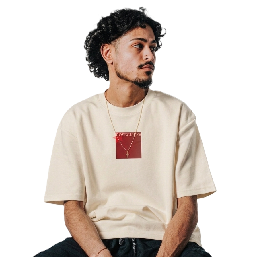 Rosecliffe Men's Graphic Tee Size Off-White Beige Crew Neck Short Sleeve