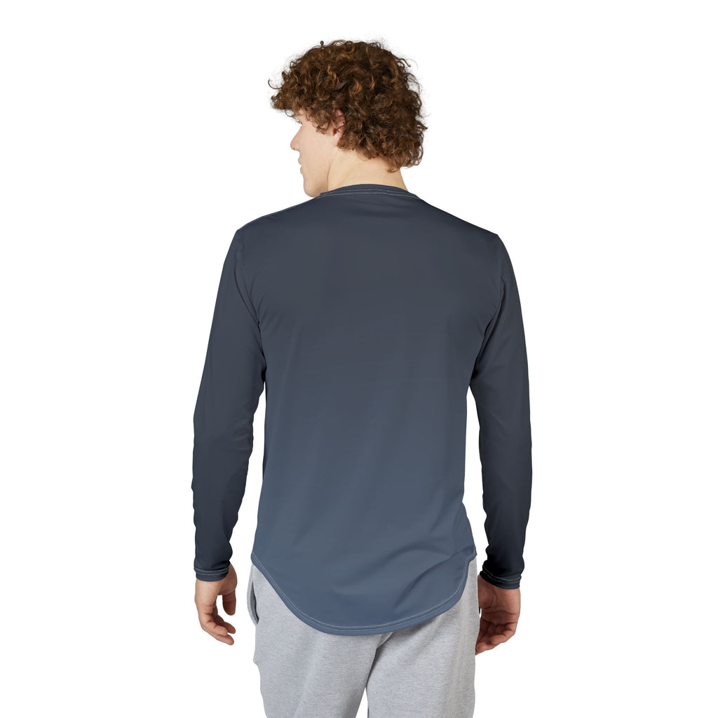 Rosecliffe Men's Long Sleeve T-Shirt Navy Slate Blue Stripe Logo Tee