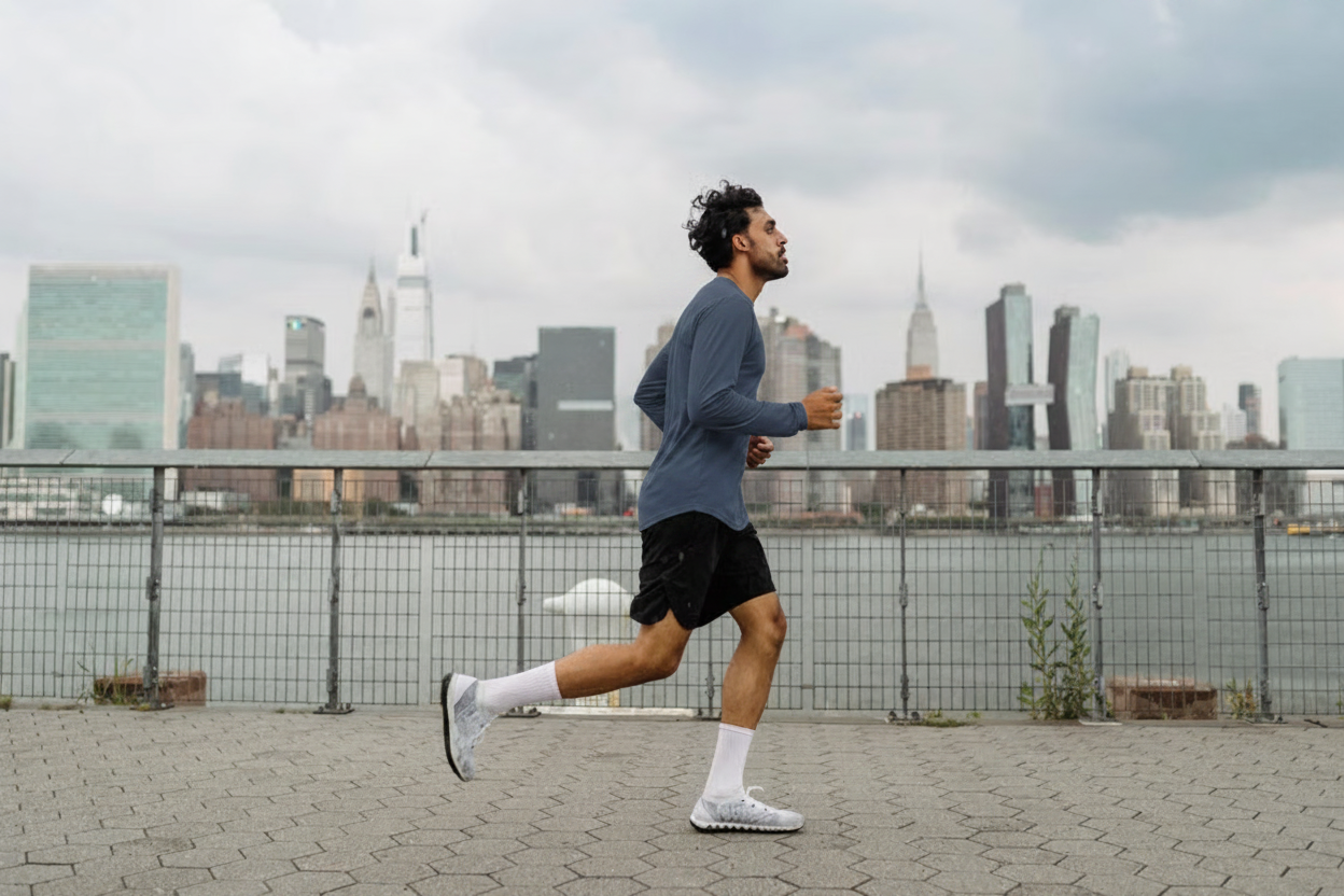 Man running in Rosecliffe shirt