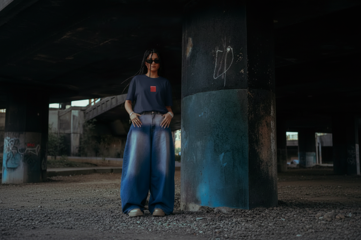 Model wearing Rosecliffe tee - wide